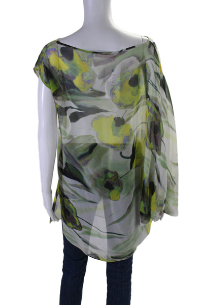 Silvia Tcherassi Womens Scoop Neck Abstract Silk Draped Top White Multi Medium