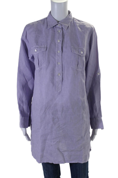 Le Civette Womens Long Sleeve Collared Half Button Shirt Purple Linen Size IT 46