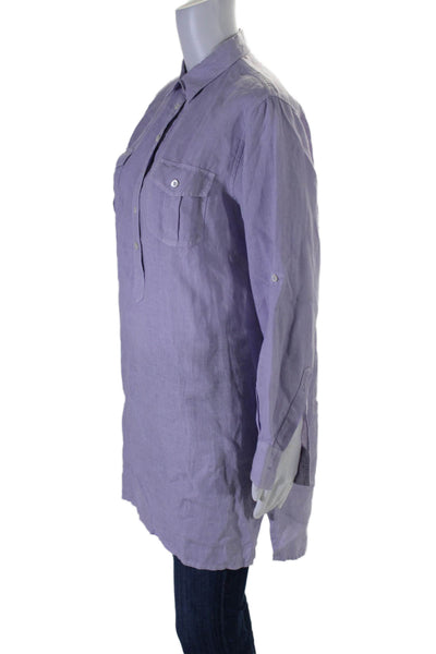 Le Civette Womens Long Sleeve Collared Half Button Shirt Purple Linen Size IT 46