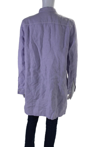 Le Civette Womens Long Sleeve Collared Half Button Shirt Purple Linen Size IT 46