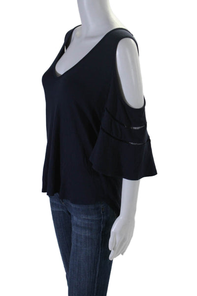 Ella Moss Womens Short Sleeve Cold Shoulder V Neck Blouse Navy Blue Size Medium