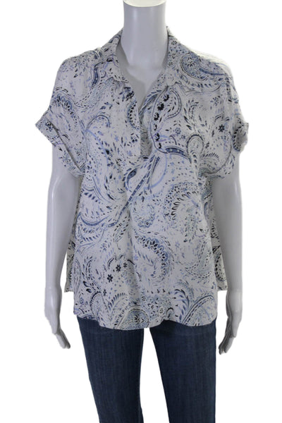 Go By GoSilk Womens Short Sleeve Collared Paisley Silk Shirt White Size Large