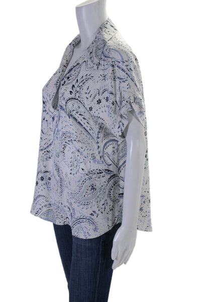 Go By GoSilk Womens Short Sleeve Collared Paisley Silk Shirt White Size Large