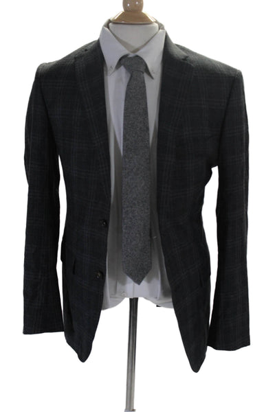 Elie Tahari Men's Collared Long Sleeves Two Button Gray Plaid Jacket Size 38