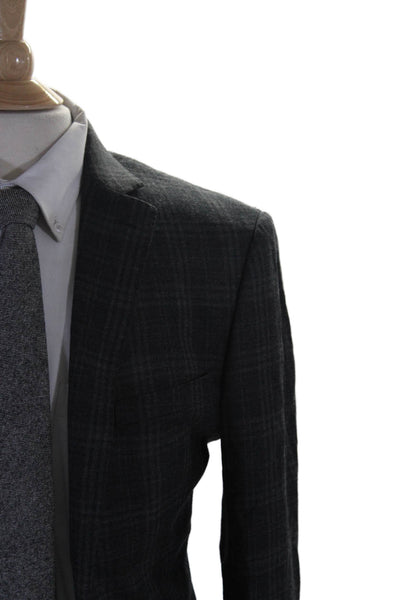 Elie Tahari Men's Collared Long Sleeves Two Button Gray Plaid Jacket Size 38