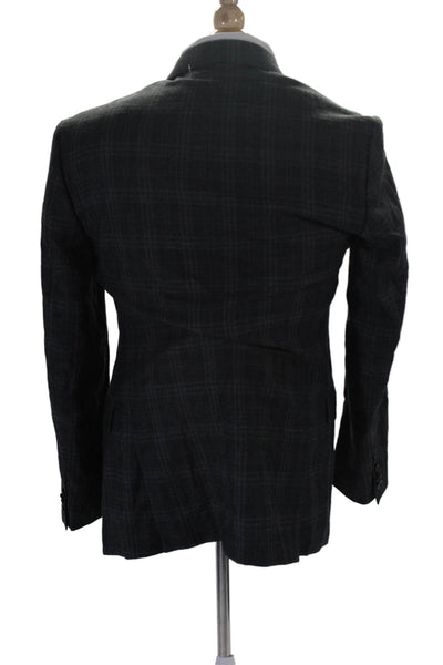 Elie Tahari Men's Collared Long Sleeves Two Button Gray Plaid Jacket Size 38