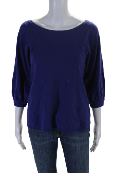 Vince Women's Round Neck 3/4 Sleeves Pullover Cashmere Sweater Purple Size S