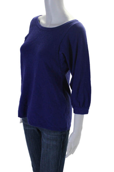 Vince Women's Round Neck 3/4 Sleeves Pullover Cashmere Sweater Purple Size S