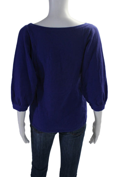 Vince Women's Round Neck 3/4 Sleeves Pullover Cashmere Sweater Purple Size S