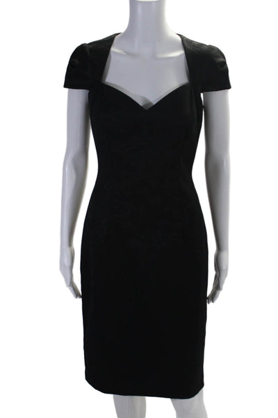 David Meister Womens Back Zip Short Sleeve V Neck Sheath Dress Black Size 2