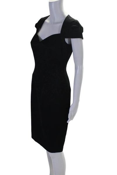 David Meister Womens Back Zip Short Sleeve V Neck Sheath Dress Black Size 2