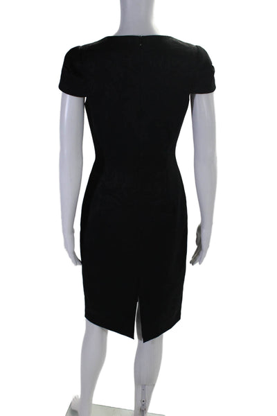 David Meister Womens Back Zip Short Sleeve V Neck Sheath Dress Black Size 2