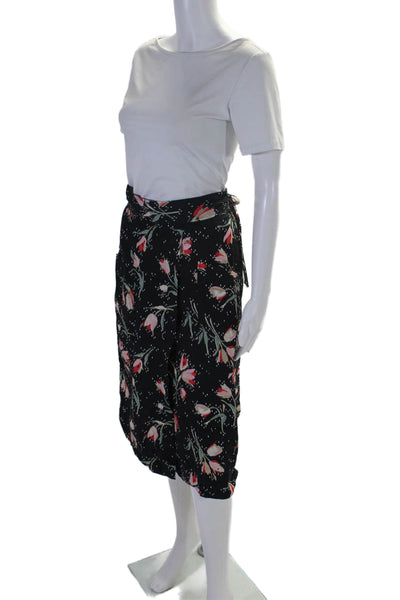 Rebecca Taylor Womens Knee Length Floral Wrap Skirt Black Multi Cotton Size 2