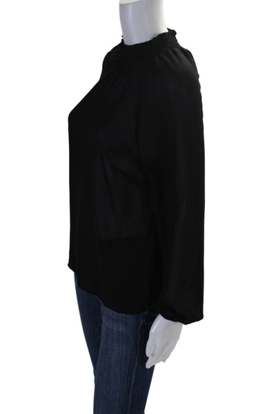 Farrow Womens Long Sleeve Smocked Trim Mock Neck Sheer Top Black Size Small