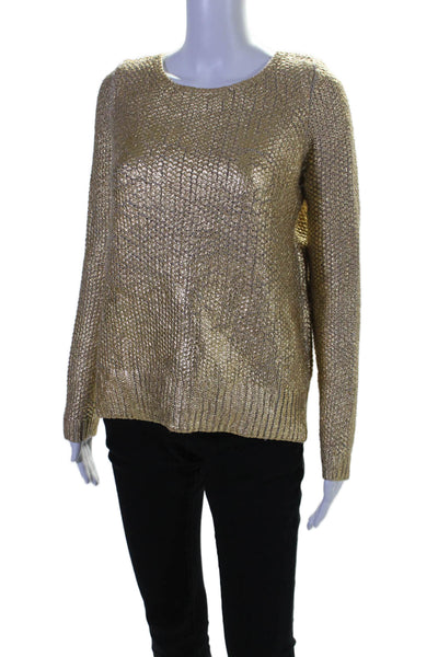 Calypso Saint Barth Women's Round Neck Long Sleeves Blouse Gold Size XS