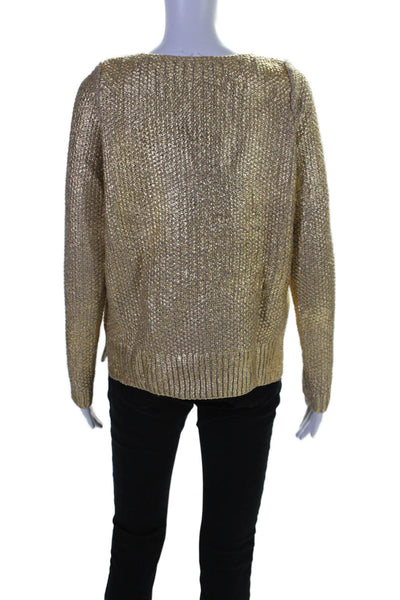 Calypso Saint Barth Women's Round Neck Long Sleeves Blouse Gold Size XS