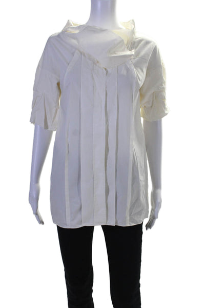 Chloe Women's Collared Short Sleeves Button Down Shirt Cream Size 34