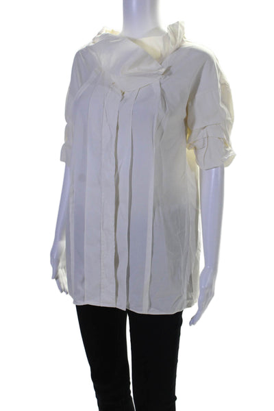 Chloe Women's Collared Short Sleeves Button Down Shirt Cream Size 34