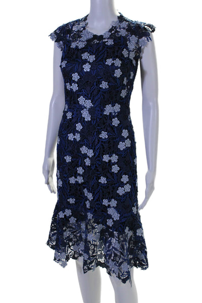 Elie Tahari Women's Round Neck Sleeveless Fitted Lace Mini Dress Blue Size 0