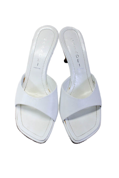 Casadei Womens Leather Open Toe Bamboo Mid Heel Slip on Sandals White Size 6.5US