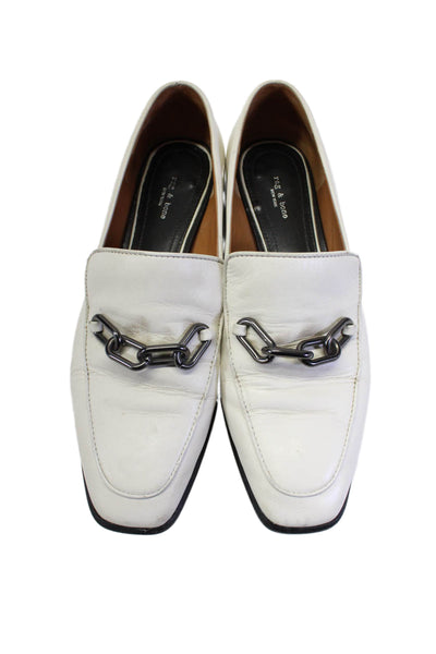 Rag & Bone Womens Leather Square Toe Slide On Loafers Flats White Size 36 6