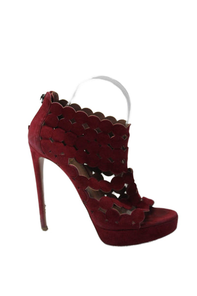 Alaia Womens Suede Open Toe Strappy Zip Up Platform Sandals Red Size 38.5 8.5