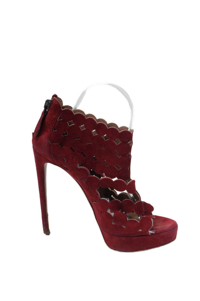 Alaia Womens Suede Open Toe Strappy Zip Up Platform Sandals Red Size 38.5 8.5