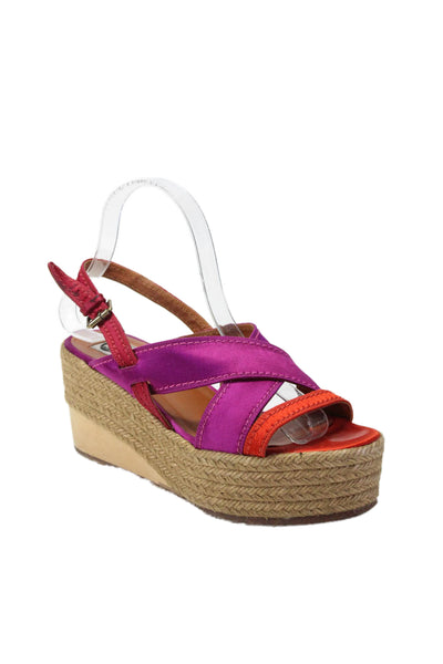 Lanvin Womens Slingback Platform Espadrille Sandals Fuchsia Size 37.5 7.5