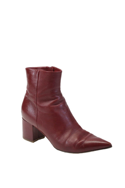 Gianvito Rossi Womens Leather Pointed Toe Zip Up Ankle Boots Red Size 38 8