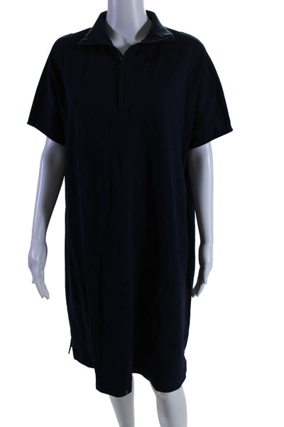 Joan Vass Womens Short Sleeve 1/2 Zip Long Basic Dress Blue Size Large