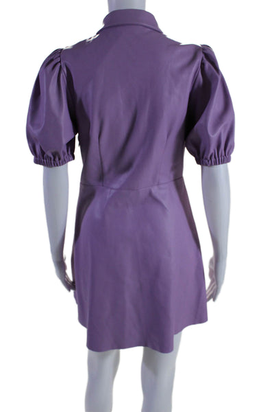 Zara Womens Faux Leather Collared Buttoned Puff Sleeve Dress Purple Size S