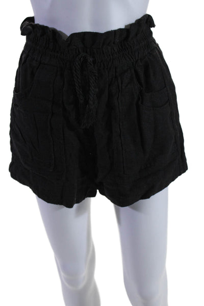 House of Harlow 1960 Womens Linen Ruched Drawstring Tied Shorts Black Size XS