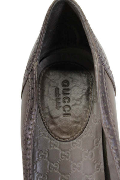 Gucci Womens Leather Textured Round Toe Embossed Sole Pumps Brown Size EUR 37