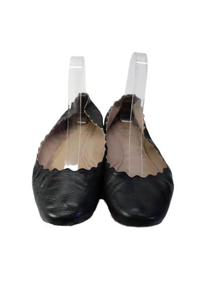 Chloe Womens Black Leather Scalloped Detail Ballet Flat Shoes Size 9