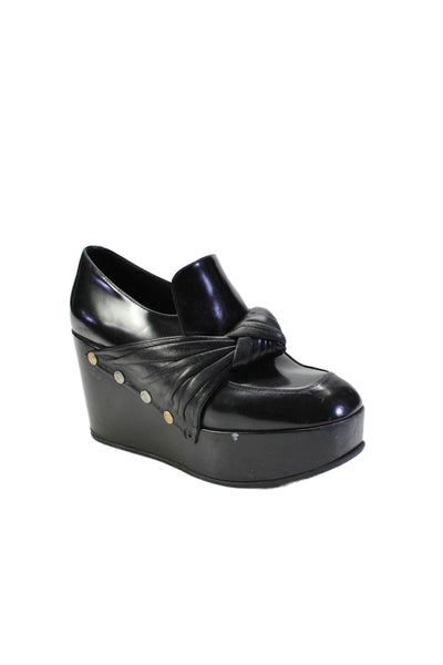 Celine Womens Black Leather Knot Detail Platform Wedge Shoes Size 7.5