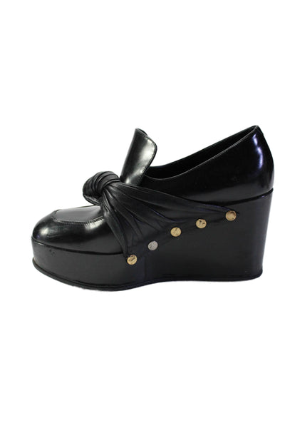 Celine Womens Black Leather Knot Detail Platform Wedge Shoes Size 7.5