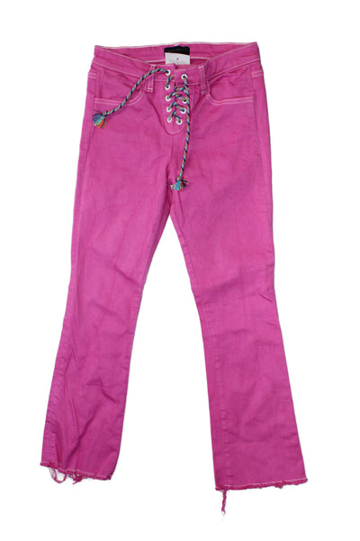 Ramy Brook Women's Lace Up Front Pockets Raw Hem Straight Leg Pants Pink Size 26