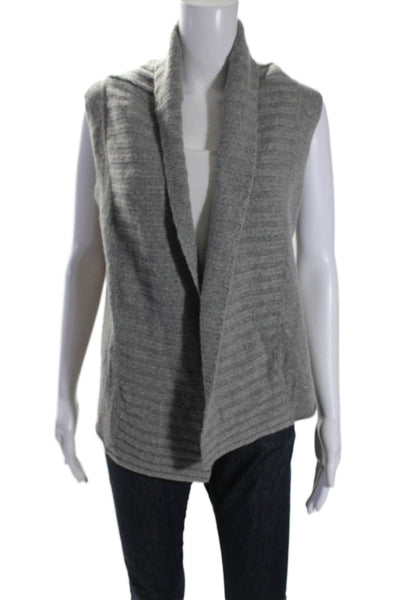 Theory Women's Open Front Sleeveless Cashmere Cardigan Sweater Gray Size S