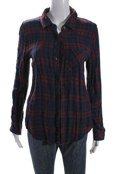 Rails Womens Plaid Print Long Sleeve Button Down Flannel Shirt Red Blue Size XS