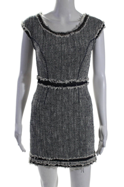 Rebecca Taylor Womens Cotton Tweed Sleeveless Mini Sheath Dress Navy Blue Size 0