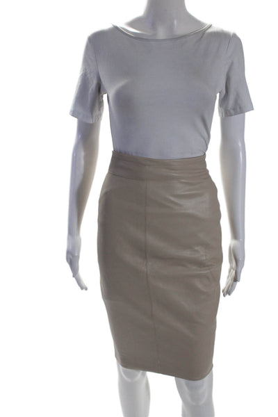 Bailey 44 Womens Faux Leather Lined Knee Length Pencil Skirt Cream White Size XS