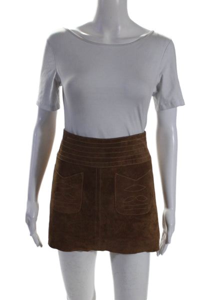 Free People Womens Suede Medallion Pockets Lined Mini A-Line Skirt Brown Size 0