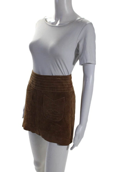 Free People Womens Suede Medallion Pockets Lined Mini A-Line Skirt Brown Size 0