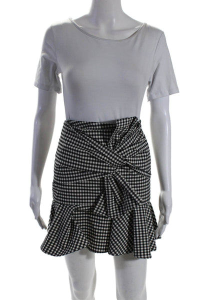 Veronica Beard Womens Gingham Print Ruffled Hem Short A-Line Skirt Black Size 0