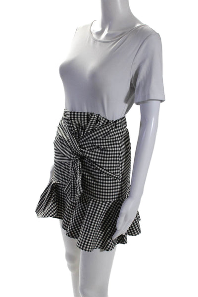 Veronica Beard Womens Gingham Print Ruffled Hem Short A-Line Skirt Black Size 0