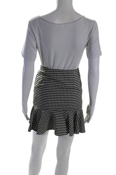 Veronica Beard Womens Gingham Print Ruffled Hem Short A-Line Skirt Black Size 0