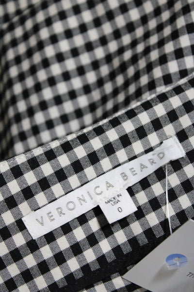 Veronica Beard Womens Gingham Print Ruffled Hem Short A-Line Skirt Black Size 0