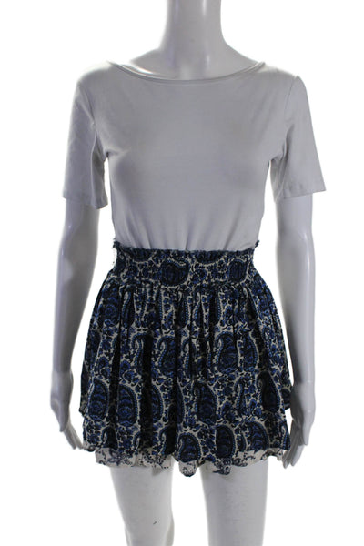 Derek Lam 10 Crosby Womens Silk Paisley Print Mini Tiered Skirt Blue Size 0