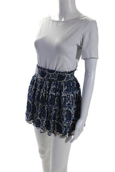 Derek Lam 10 Crosby Womens Silk Paisley Print Mini Tiered Skirt Blue Size 0