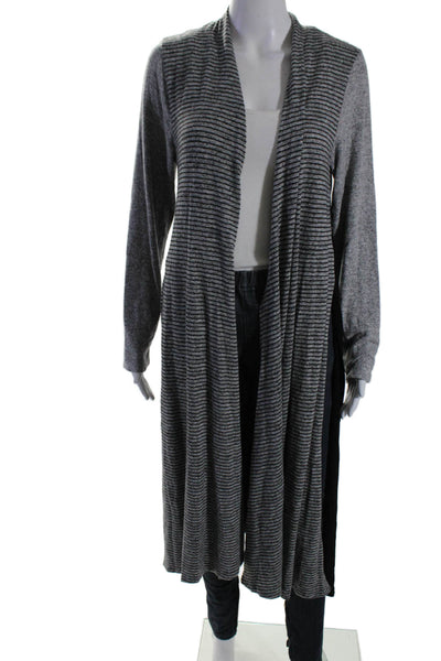 Cielo Blu Womens Gray Striped Cowl Neck Long Sleeve Cardigan Sweater Top Size L